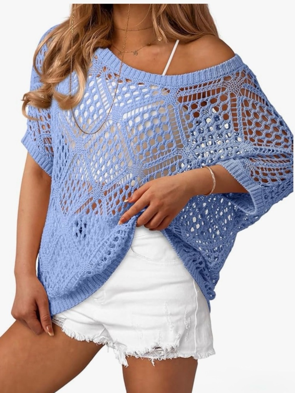 NWT Blue Crochet Cover-Up Top-S